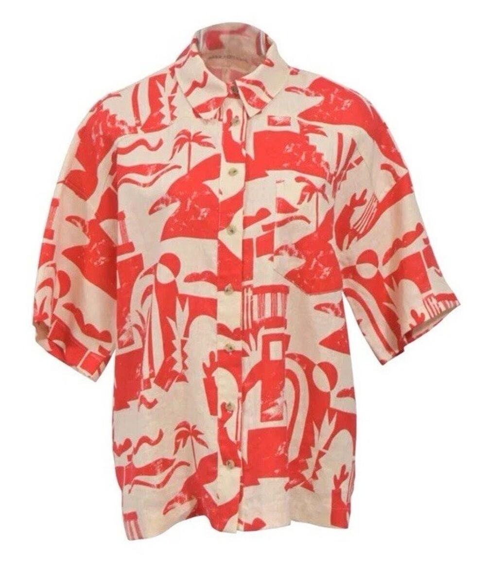 Mara Hoffman Otto Red Floral-print Hemp Shirt Size Small